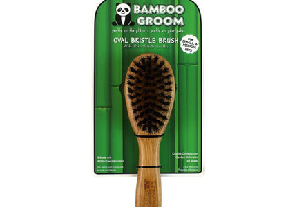 Bamboo Groom Oval Bristle Brush – Natural Bamboo Handle, Soft Bristles, Small/Medium Size
