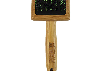 Bamboo Groom Soft Slicker Brush Small – Gentle Bamboo Brush with Safety Pins, Compact Design