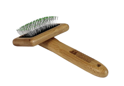 Bamboo Groom Soft Slicker Brush Small – Gentle Bamboo Brush with Safety Pins, Compact Design