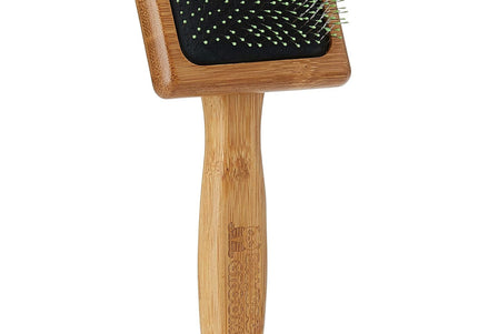 Bamboo Groom Soft Slicker Brush Small – Gentle Bamboo Brush with Safety Pins, Compact Design