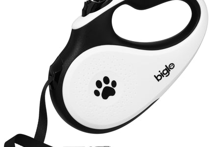 Biglo Ergo Plus White Retractable Leash – Automatic Medium Lead with Anti-Slip Handle