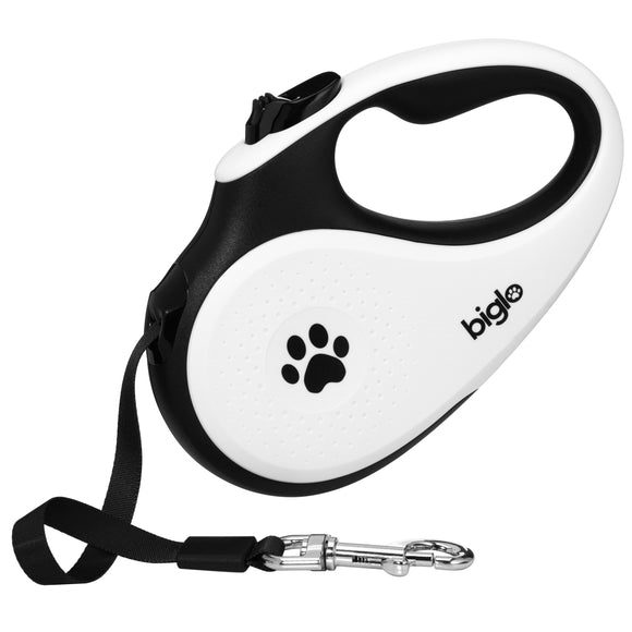 Biglo Ergo Plus White Retractable Leash – Automatic Medium Lead with Anti-Slip Handle