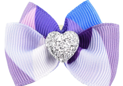 Blovi Bow Glamour Decorative Grooming Bow – Purple with Silver Heart Accent, Vibrant Colors