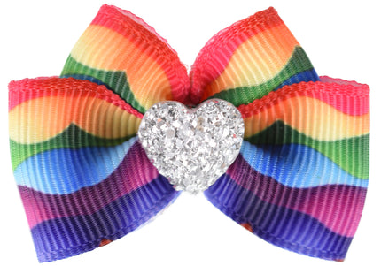 Blovi Bow Glamour Decorative Grooming Bow – Purple with Silver Heart Accent, Vibrant Colors