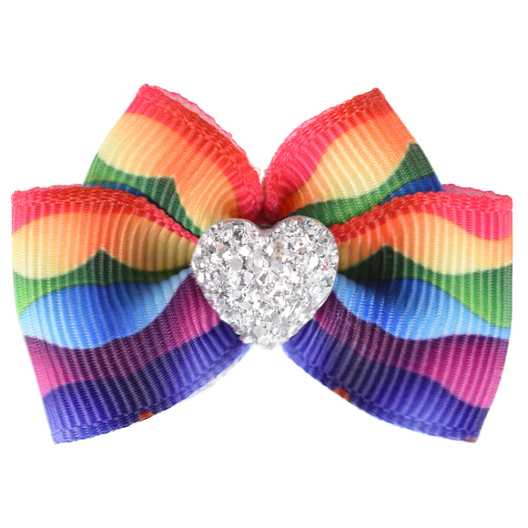 Blovi Bow Glamour Decorative Grooming Bow – Purple with Silver Heart Accent, Vibrant Colors
