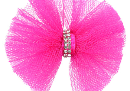 Blovi Red Tulle Grooming Bow with Rhinestones – Elegant Decorative Accessory