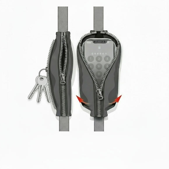 Flamingo Kayga Black Nylon Leash – Dual Handles, Elastic Pouch, 160cm x 25mm Durable Design