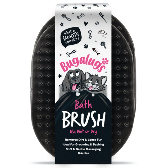 Bugalugs Wet & Dry Bath Brush – Black Rubber Grooming Brush, Versatile for Wet and Dry Use