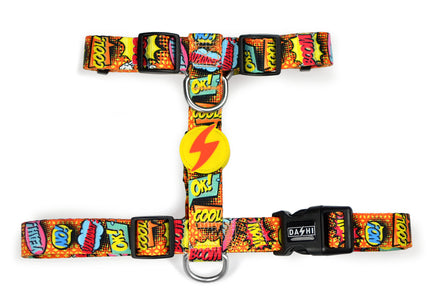 Dashi Boom Back Harness – Adjustable Large Guard Dog Harness with Comic Book Pattern