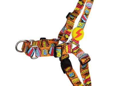 Dashi Boom Front Harness – Norwegian No-Pull Dog Harness, Comic Book Pattern, Size S