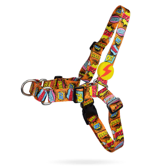 Dashi Boom Front Harness – Norwegian No-Pull Dog Harness, Comic Book Pattern, Size S