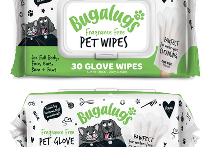 Bugalugs Fragrance Free Pet Glove Wipes, Dog and Cat
