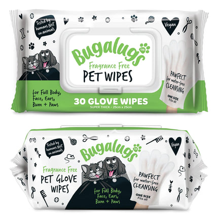 Bugalugs Fragrance Free Pet Glove Wipes, Dog and Cat