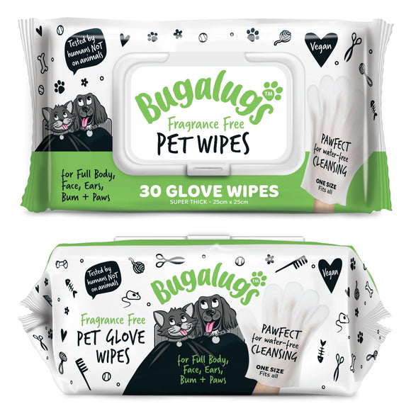 Bugalugs Fragrance Free Pet Glove Wipes, Dog and Cat