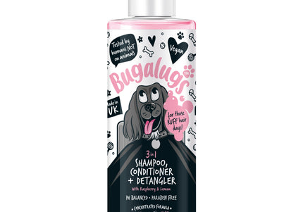 Bugalugs 3in1 Shampoo Conditioner & Detangler – Raspberry Lemon Scent, 250ml, Cleans and Softens Coats