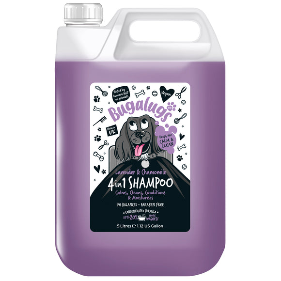 Bugalugs 4in1 Dog Shampoo – Calming Lavender and Chamomile Concentrate, 5L, 1:10 Dilution