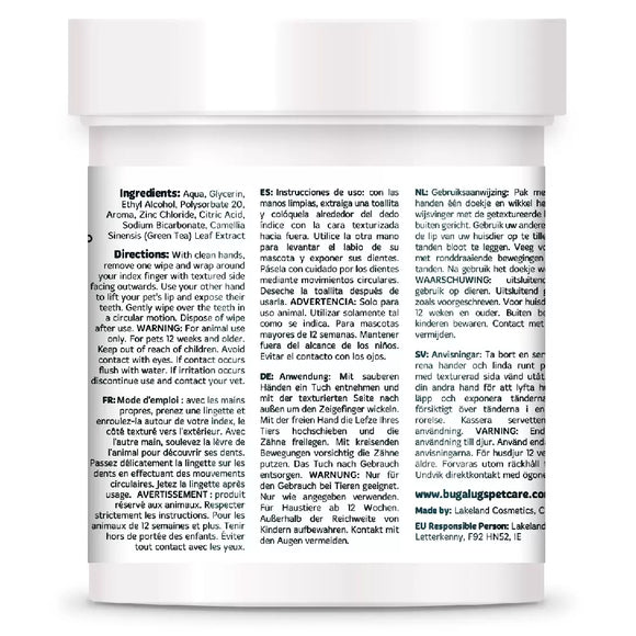 Bugalugs Dental Care Wipes – No-Brushing Toothpaste Wipes, 75 Pack, Fresh Breath Formula