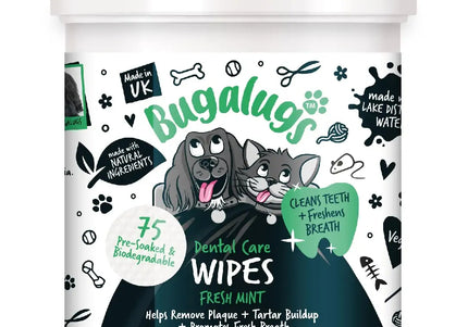Bugalugs Dental Care Wipes – No-Brushing Toothpaste Wipes, 75 Pack, Fresh Breath Formula