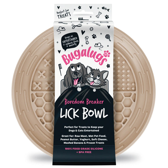 Bugalugs Lick Bowl Set – 4-Piece Beige Slow-Feeding Bowls, Durable and Easy-Clean