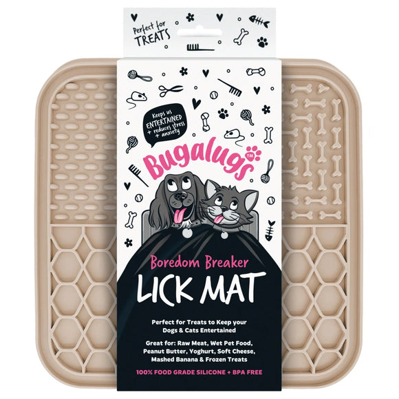 Bugalugs Lick Mat – Three-Piece Beige Silicone Set, Calming and Slow-Feeding Design