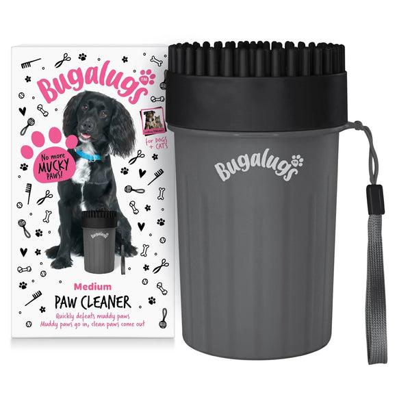 Bugalugs Paw Cleaner Medium – Black Silicone Cup with Soft Bristles, Quick Cleaning Solution