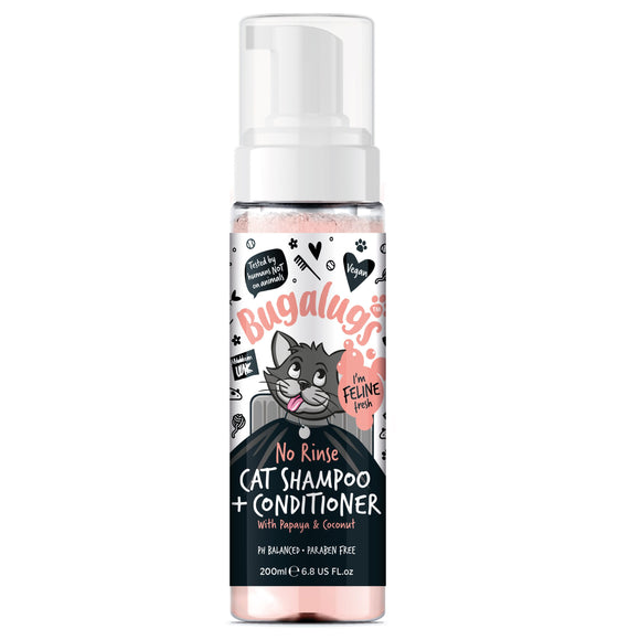 Bugalugs Papaya & Coconut 2in1 No Rinse Cat Shampoo 200ml – Cleansing and Conditioning Formula