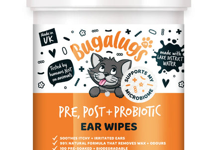 Bugalugs Pre, Post + Probiotic Cat Ear Cleaning Wipes, 100 Count