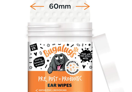 Bugalugs Pre, Post + Probiotic Dog Ear Cleaning Wipes, 100 Count