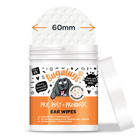 Bugalugs Pre, Post + Probiotic Dog Ear Cleaning Wipes, 100 Count