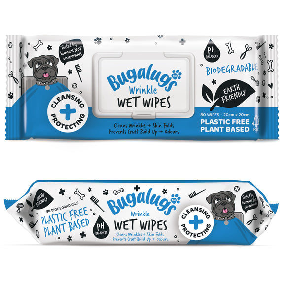 Bugalugs Wrinkle Wet Wipes – Chlorhexidine Cleansing Cloths, 80 Pack, Gentle Skin Fold Care