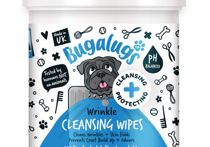Bugalugs Wrinkle Cleansing Wipes – Biodegradable 100 Pack, Gentle Skin Fold Care Solution