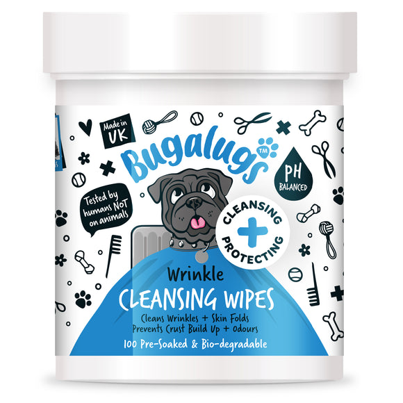 Bugalugs Wrinkle Cleansing Wipes – Biodegradable 100 Pack, Gentle Skin Fold Care Solution