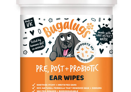 Bugalugs Pre, Post + Probiotic Dog Ear Cleaning Wipes, 100 Count