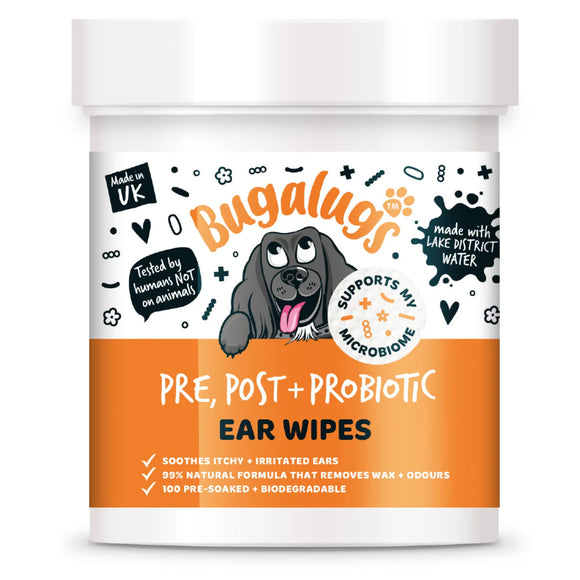 Bugalugs Pre, Post + Probiotic Dog Ear Cleaning Wipes, 100 Count