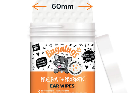 Bugalugs Pre, Post + Probiotic Cat Ear Cleaning Wipes, 100 Count