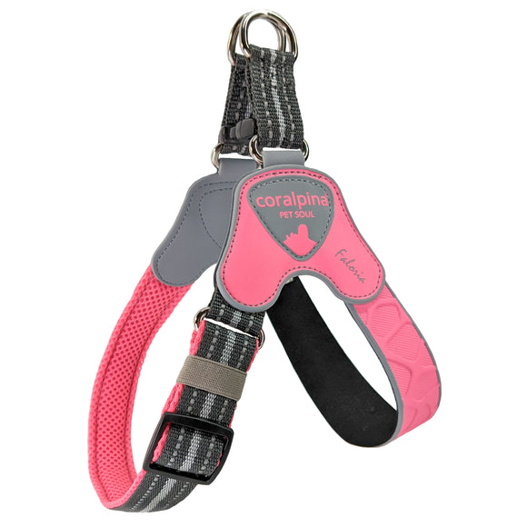 Coralpina Faloria Adjustable Harness – Neon Pink Fluo, Secure Fit for Small and Medium Breeds