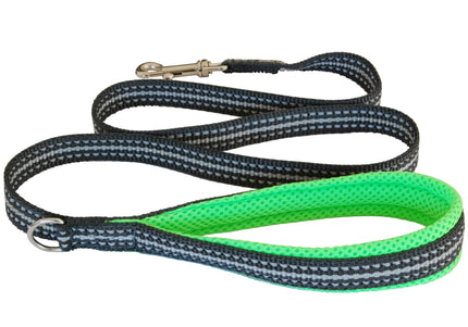 Coralpina Cortina Leash Green Fluo – Neon Tape Leash with Soft Ergonomic Handle, 4/6 Size