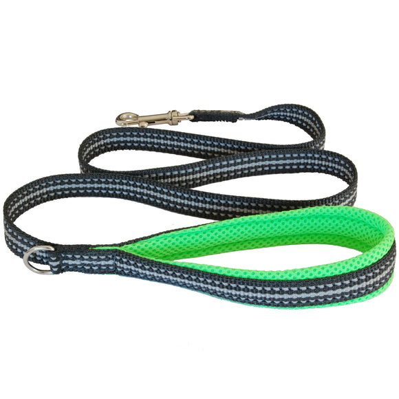 Coralpina Cortina Leash Green Fluo – Neon Tape Leash with Soft Ergonomic Handle, 4/6 Size