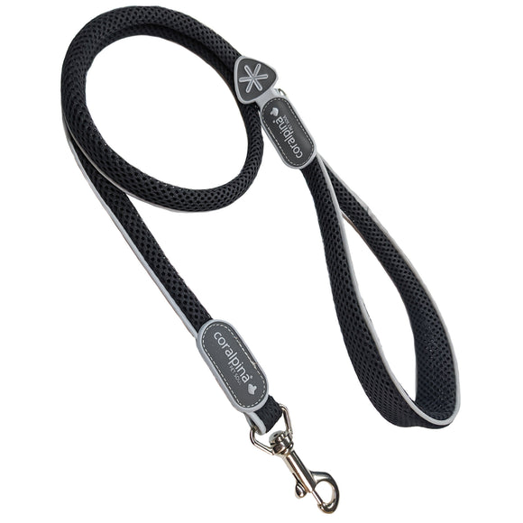 Coralpina Cinquetorri Mesh Leash – Lightweight Breathable Black Lead with Ergonomic Grip, 7/8" Width
