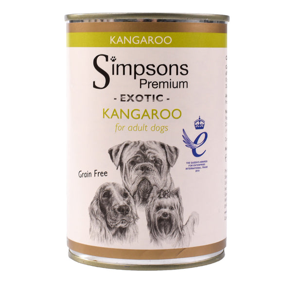 Simpsons Premium Exotic Kangaroo Wet Dog Food – Grain-Free Recipe with Vegetables, 24 x 400g Cans