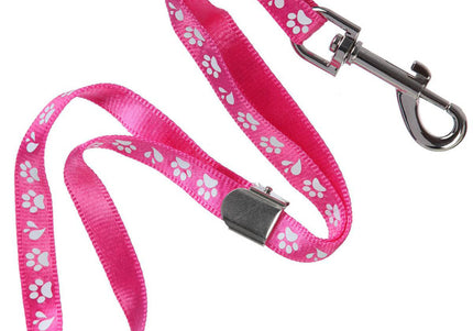 Groom Professional Ajax Pro Nylon Grooming Leash 42cm – Pink with White Paw Print, 1.5cm Wide