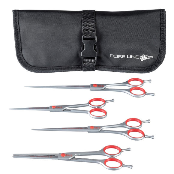 Witte Red Rose Line Professional Scissor Set – 3 Grooming Shears Plus Thinning Scissors in Case
