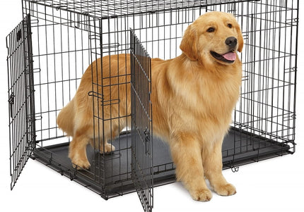 MidWest ConTour 842 DD Dog Cage – Black Metal Crate with Plastic Floor, 109x72x77cm