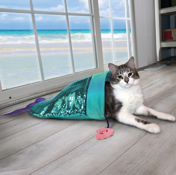 KONG Play Spaces SeaQuins Cat Tunnel – Mermaid Tail Design, Sequined, Rustling Interactive Toy