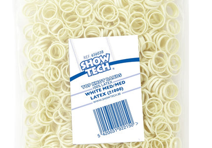 Show Tech White Latex Rubber Bands – 0.8cm Diameter, 1000 Pack, Durable and Flexible