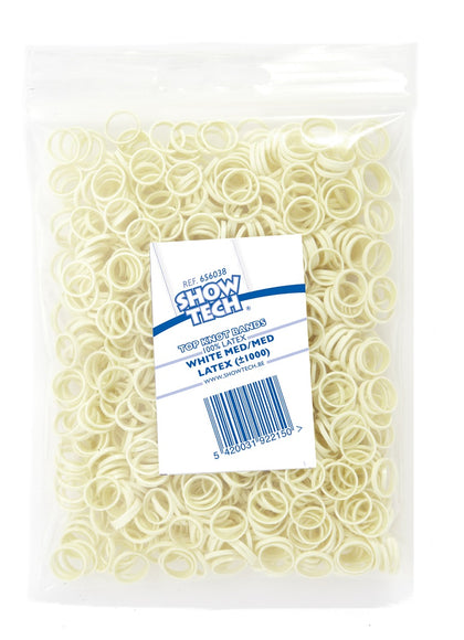 Show Tech White Latex Rubber Bands – 0.8cm Diameter, 1000 Pack, Durable and Flexible