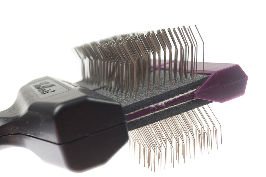 Les Poochs Purple Hard Pro Brush 9cm – Original Flexible Head Grooming Brush, Hard Bristles