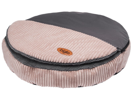 Biglo Cleo Pink Corduroy Dog Bed – XL Size, Removable Cover, Pink and Gray
