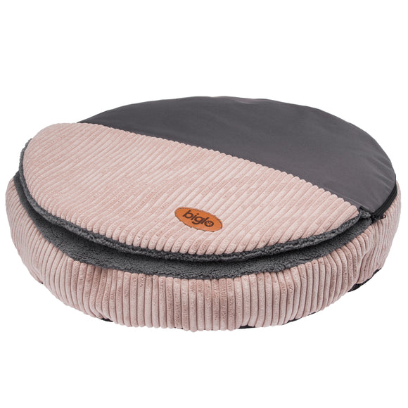 Biglo Cleo Pink Corduroy Dog Bed – XL Size, Removable Cover, Pink and Gray