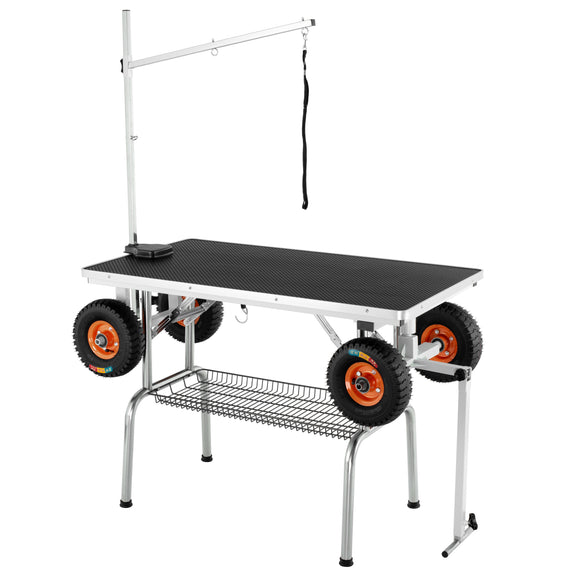 Blovi Mobile Trimming Table – Large Inflatable Wheels, 110x60cm, Purple Tabletop